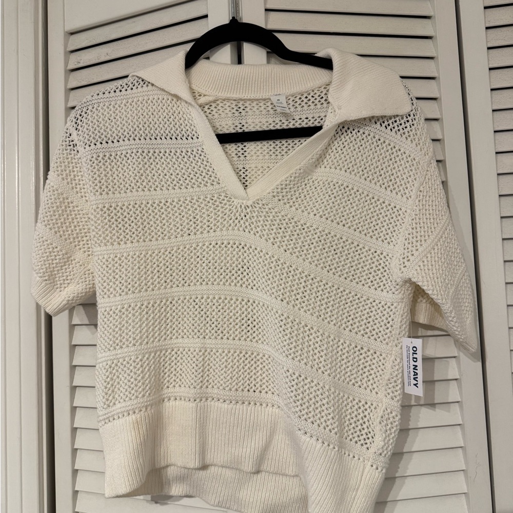 Old Navy White Knit Short Sleeve Sweater (Size S)